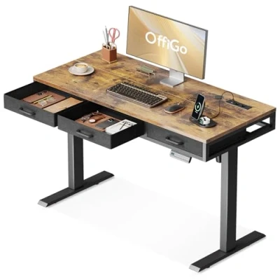 Immagine di OffiGo Scrivania Elettrica Sollevabile, Sollevabile Con Cassetti, Regolabile in Altezza 120x54, Per l&#039;ufficio, Marrone