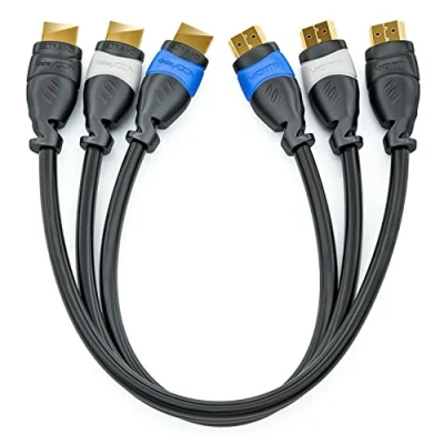 Immagine di deleyCON 3x 0,5m Set di Cavi HDMI Compatibili con 2.0a/b/1.4a UHD 4K HDR 3D 1080p 2160p ARC Alta Velocità Ethernet Blu Grigio Nero