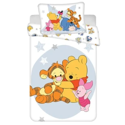 Immagine di Jerry Fabrics Set di biancheria da letto Winnie l&#039;Pooh e i suoi amici, per neonati o lettini, copripiumino reversibile 100 x 135 cm + federa 40 60 cm, 100% cotone, con tigre maialino