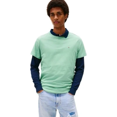 Immagine di Tommy Jeans Tjm Xslim Jersey Tee Dm0dm04411, Maglietta a Maniche Corte Uomo, Green (Cloudy Jade), XXL