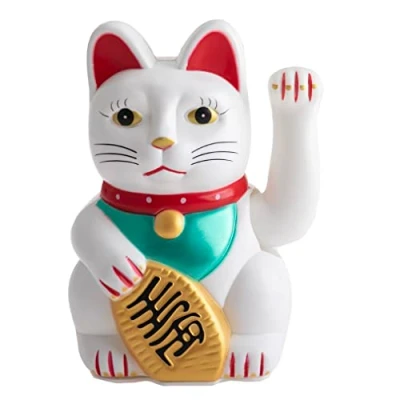 Immagine di lachineuse Maneki Neko Bianco con Braccio Che Muova Statua Gatto Giapponese Felicità Statuetta 18 cm Mobile Oggetto Kawaii Deco Idea Regalo Giappone Asia Fortuna