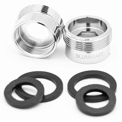 Immagine di BLUMKRAFT Set di 2 adattatori per rubinetto F18 M22 in metallo massiccio ottone argentato 18 mm femmina 22 maschio (F18 M22/M22 F18)