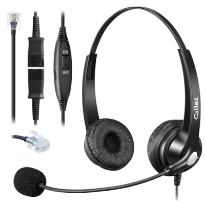 Immagine di Callez RJ45 Cuffie Telefono Fisso con Microfono a Cancellazione del Rumore e Quick Disconnect, Auricolare Telefonica Compatibile Siemens Unify OpenStage 30 40 60 80 Mitel/Aastra 5370 6773 Telefoni