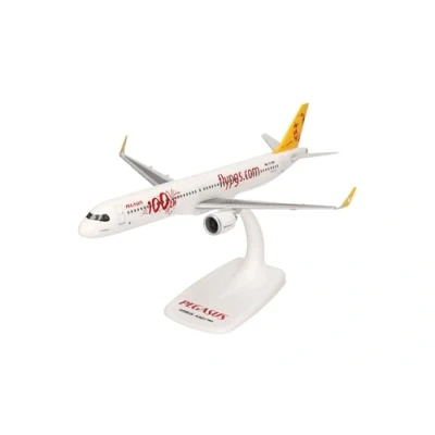 Immagine di herpa modello aereo Snap Fit Airbus A321neo 100th Pegasus Airlines, miniatura in scala 1:200, pezzo da collezione, con supporto, plastica.