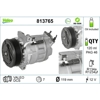 Immagine di VALEO 813765 compressore Aria Condizionata DCS 12 PAG 46 R 134a, 1234yf con olio RIGENERATO RENAULT: MASTER 3 Kasten, Bus