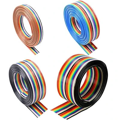 Immagine di HUAZIZ 4 Rotoli Nastro Arcobaleno Cavo, Cavo a Piatto Colorato da 1,27 mm con Passo di Spaziatura 10/14/16/20P Cavi Piatto, 3 Metri per Rotolo