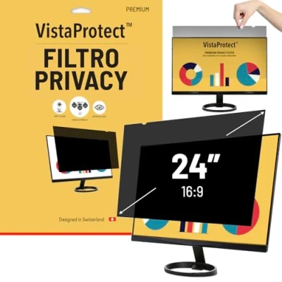Immagine di VistaProtect Filtro Privacy Premium &amp; Anti Luce Blu. Pellicola di Protezione per Monitor e Schermo Computer PC (24&quot; Pollici 16:9)
