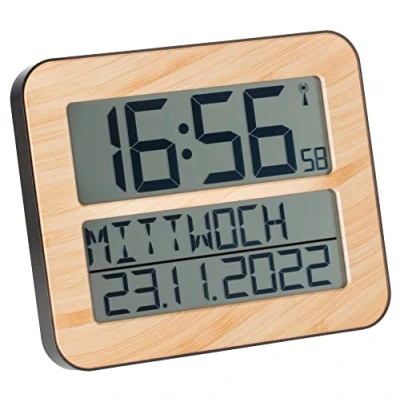 Immagine di TFA Dostmann Timeline Max 60.4512 Orologio da parete digitale con funzione sveglia, 258 x 30 (120) 212 mm, effetto legno