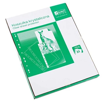 Immagine di D.RECT 009031, Buste Perforate Trasparenti, A4 / 55 Micron, 100 Unità/Busta Forata/Trasparente Perforato/Lucide, Finitura liscia/Tasche in Polipropilene/Imballaggio Cartone