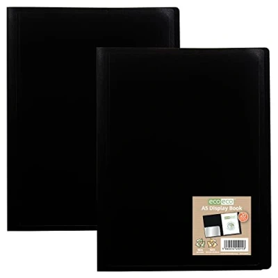 Immagine di eco A5 100% Riciclato 20 Tasca Nero Flessibile Copertura Portfolio Libro Cartella Display Book, eco015x2