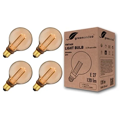Immagine di greenandco 4x lampadina a LED dimmerabile di design vintage in stile retrò E27 G95 3,5W 120lm 1800K 320 230V, ambra, nessun sfarfallio