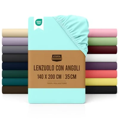 Immagine di Utopia Bedding Lenzuolo con Angoli Una Piazza e Mezza Francese 140x200cm Blu Spa Microfibra di Poliestere Spazzolato sotto Elasticizzato