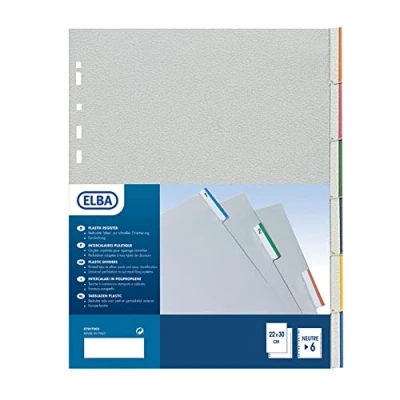 Immagine di Favorit 400006687 Divisori con Foratura Universale per Raccoglitori ad Anelli 6 Tacche Neutre e Cartoncino Stampato, Formato Interno 22 x 30 cm, in Polipropilene (Materia Plastica Atossica)