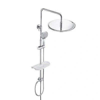 Immagine di JOHO Colonna Doccia in Acciaio Inox Set Completo con Mensola, Sistema a pioggia senza Miscelatore Soffione e Doccetta (D30cm tondo)