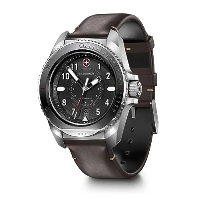 Immagine di Victorinox, Orologio da polso, Journey 1884, subacqueo, uomo, 43 cm, Quadrante nero, Cinturino in pelle, Argento, (Orologio sub, 43 mm)