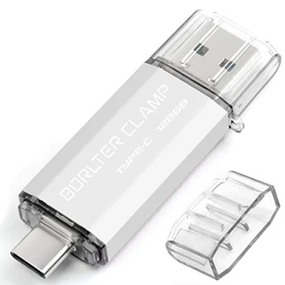 Immagine di 128GB Chiavetta USB 3.0 Type C, 2 in 1 Pen Drive (USB C &amp; 3.0) Memoria Flash, OTG Flash Girevole per Android Smartphone/Tablet/Computer (Argento)