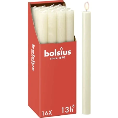 Immagine di Bolsius Candele a colonna affusolate Avioro Confezione da 16 Lunga durata di 13 ore Candela per la casa Decorazione d&#039;interni Non profumate Cera vegana naturale 27 x 2,3 cm
