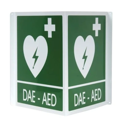 Immagine di PVS Cartello segnalatore DAE/AED doppio in alluminio, 34x26 cm, per defibrillatori, 35326