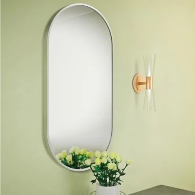 Immagine di Navaris Specchio Ovale da Parete con Cornice Argentata Antiruggine Argento Ingresso Moderno Bagno 75 x 38 3 cm