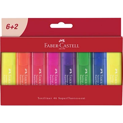 Immagine di Faber Castell 254667 Set di evidenziatori TL 1546, confezione da 8, colori neon, con punta a cuneo lunga durata, larghezza linea 1 5 mm, ricaricabili