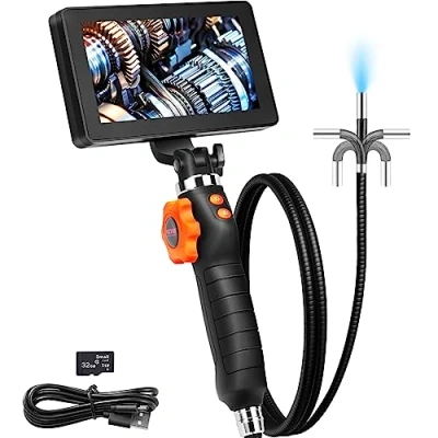 Immagine di VEVOR Telecamera a Endoscopio Schermo 5 Pollici IPS Lente Bidirezionale 180 Cavo 1m 8 Luci Luminosità Regolabile, di Ispezione Zoom Digitale 8x Risoluzione 854 x 480 4500 mAh