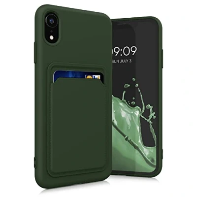 Immagine di kwmobile Custodia Compatibile con Apple iPhone XR Cover Back Case Cellulare Slot Porta Carte Morbida in Silicone TPU verde scuro