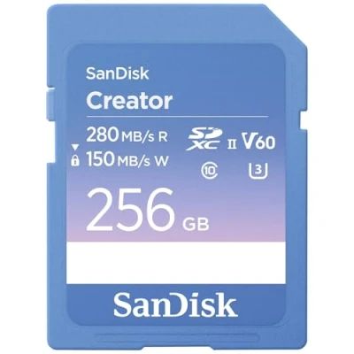 Immagine di SanDisk Creator Scheda SD UHS II 256GB (Per DSLR i Fotocamere Mirrorless, 6K 4K Video, V60, II, Velocità fino a 280 MB/s, RescuePro Deluxe, Class 10, U3, 1 mese di Adobe Creative Cloud)