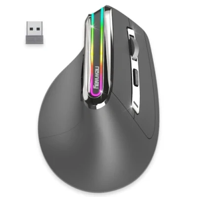 Immagine di NEWWAY 2024 Nuovo Mouse verticale wireless A9 WiFi 2.4 GHz Bluetooth 3.0/5.0 USB C Ricaricabile RGB 2400 DPI Ergonomico Silenziatore Nano ricevitore integrato 10 M Grigio