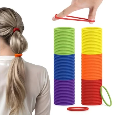 Immagine di H&amp;S Elastici per Capelli Donna e Uomo 100 pezzi da 4mm Elastico Codini Lacci senza Cuciture Fasce Elastiche Capigliature Arcobaleno