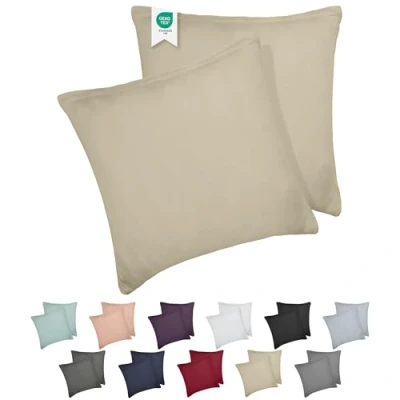 Immagine di Barbons Set di 2 federe per cuscino 80 x cm, 165 g/m², con certificazione Oeko TEX, in 100% jersey cotone, chiusura lampo (sabbia 80)