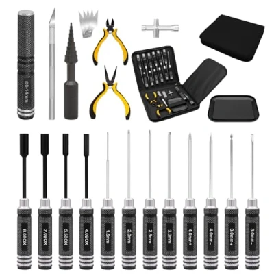 Immagine di set di attrezzi 19 in 1 RC, strumenti per cacciavite a testa esagonale, croce, pinza riparazione 1/8 1/10 Traxxas Axial Arrma DJI droni nero