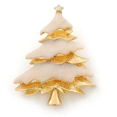 Immagine di Avalaya Spilla placcata oro con albero di Natale, effetto neve, lunghezza 6 cm