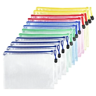 Immagine di Fousenuk 12 Pcs A4 Sacchetto di Zip Impermeabile, Borse File Mesh, Trasparenti Cartelline Portadocumenti, Buste Plastica Zip, per Documenti, Ricevute, Cosmetici, 5 Colori