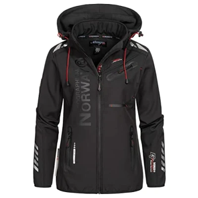 Immagine di Geographical Norway REINE LADY Giacca Softshell Impermeabile Donna Cappuccio Softshelljacke Invernale Antivento Attività All&#039;aperto Regolabile (Nero S) Taglia 1