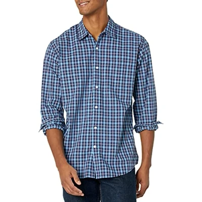 Immagine di Amazon Essentials Camicia Casual in Popeline a Maniche Lunghe vestibilità Regular Uomo, Blu Motivo Scozzese, M