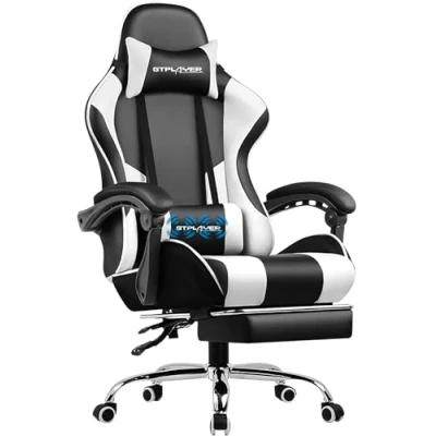 Immagine di GTPLAYER sedia da Gaming, Ergonomico Ufficio, con Massaggiante poggiapiedi e supporto lombare, Schienale Regolabile 90 135, Portata 150 kg, per computer, bianco