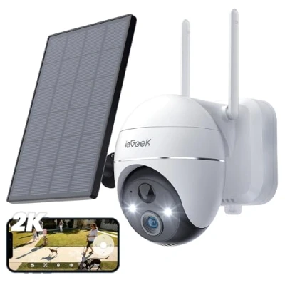 Immagine di ieGeek 360 PTZ Telecamera Wi Fi Esterno con Batteria 15000mAh Senza Fili, 2K Videocamera Sorveglianza Pannello Solare, Rilevazione PIR, Visione Notturna, Impermeabile IP65, Audio a 2 Vie