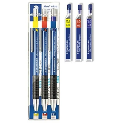 Immagine di Staedtler Marsmicro 775SCWP3 Set 3 matite portamine, da 0,3 a 0,7 mm, colorate, inclusa 1 mina: 03 H; 05 HB; 07 B