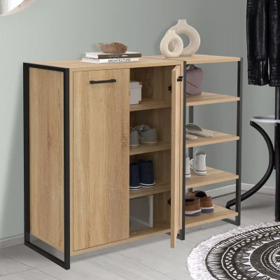 Immagine di Scarpiera 12 paia LUIS 2 porte con 4 ripiani design industriale IDMarket