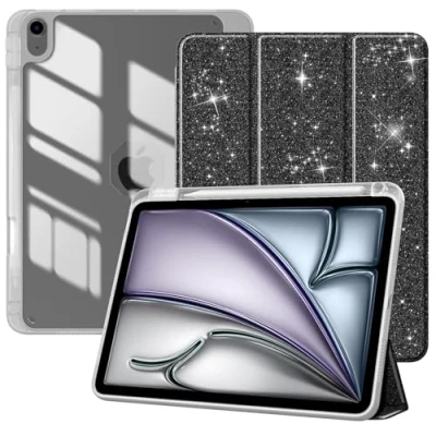 Immagine di TiMOVO Cover per iPad Air 11 Pollici M2 2024, 6/5/4 Generazione 2024/2022/2020 10,9&quot; con Portapenna, Custodia Protettiva Retro Trasparente, Auto Sveglia/Sonno, Nero Glitter