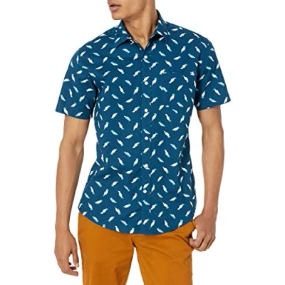 Immagine di Amazon Essentials Camicia con Stampa a Maniche Corte vestibilità Regolare Uomo, Foglia di tè Uccelli, S