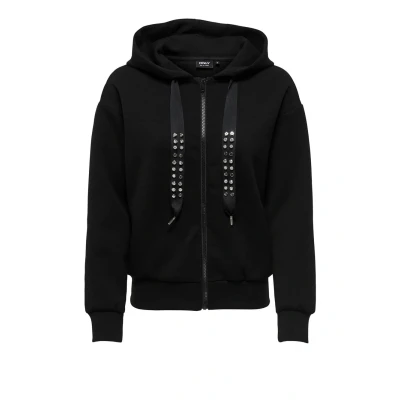 Immagine di ONLY Onlfancy L/S Perizoma con Cappuccio e Zip Swt Felpa, Nero/Dettaglio: borchi+Strass, S Donna