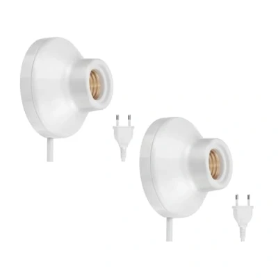 Immagine di ledscom.de 2 pz. supporto per applique/lampada ELEKTRA, spina, interruttore, porcellana, bianco lucido, rotondo, 1x E27 max. 300W