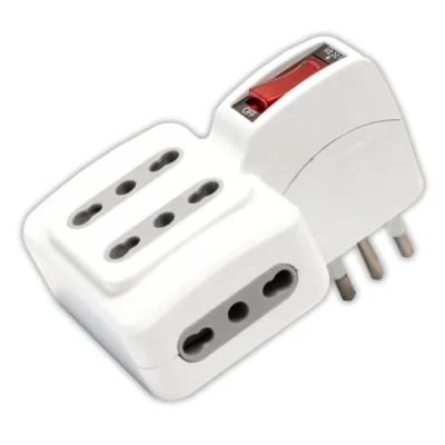 Immagine di V TAC Adattatore Tripla Presa Elettrica 4 Posti con Interruttore Salvaspazio 2 Prese Laterali e Frontali 10/16A Bipasso Multipresa per Casa, Ufficio, Spina 10A Bianco