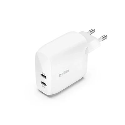 Immagine di Belkin BoostCharge Doppio caricabatteria USB C con PPS da 60 W per iPhone 15, 14, 13, iPad, Samsung Galaxy e Google Pixel; caricatore compatibile cavi a Lightning