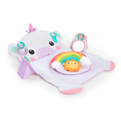 Immagine di Tappetino multi attività Prop &amp; Play di Bright Starts con cuscino sostegno ed etichette Taggies, ideale per il gioco a pancia in giù Unicorno, 0+ mesi