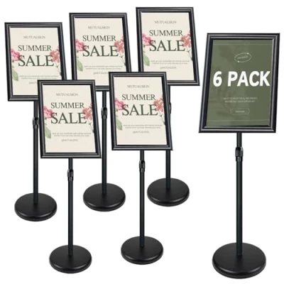 Immagine di Mutualsign 6 supporti per cartelli, formato A3, autoportante, in alluminio, informazioni, menu, avvisi, colore nero