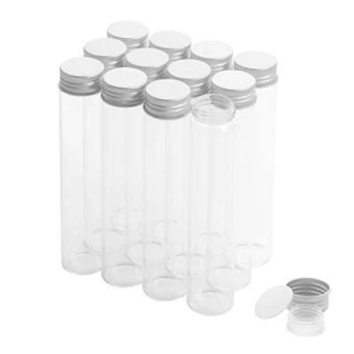 Immagine di 12 Pezzi provette di Vetro da 80 ml con Tappi a Vite e Plastica, Flacone Prova Perdite, trasparenti per regali feste, matrimoni, caramelle, sali bagno, spezie, fiori