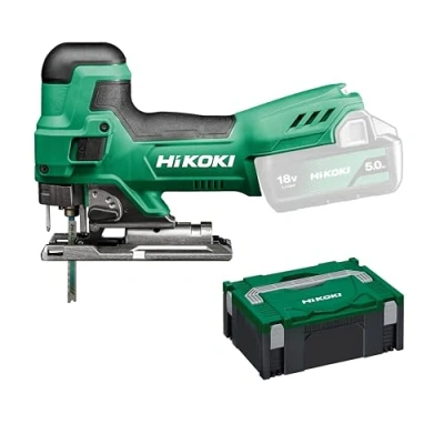 Immagine di HIKOKI Sega alternativa a batteria CJ18DB (18 V, corsa della sega: 26 mm, numero di giri vuoto: 550 2500 min 1, tagli obliqui R/L: 45 , raggio taglio più piccolo: 25 mm), accessorio tutto in