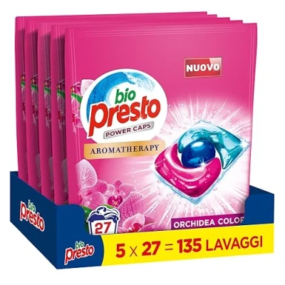 Immagine di Bio Presto Power Caps Color, Detersivo Lavatrice Predosato In Capsule, Confezione Da 135 Lavaggi